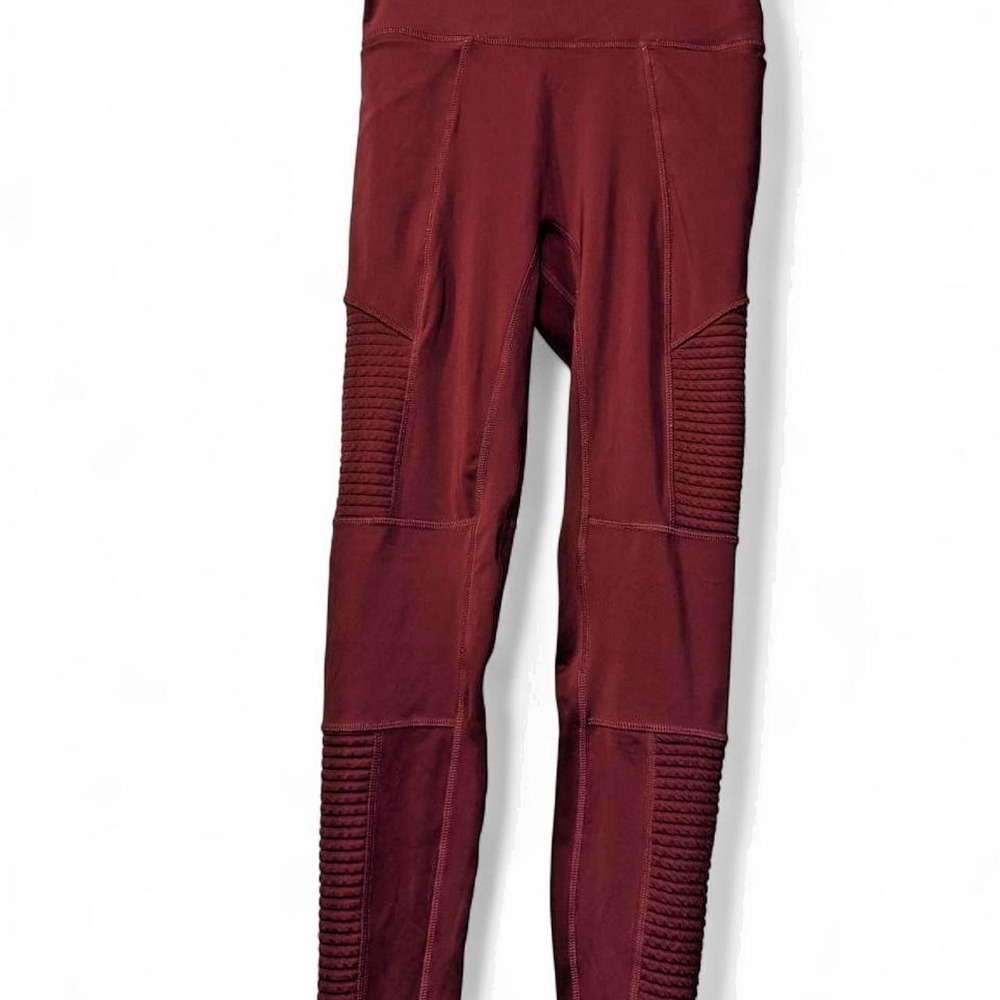 Fabletics Womens XS High Waisted Ribbed Leggings Red Burgundy Activewear Moto
